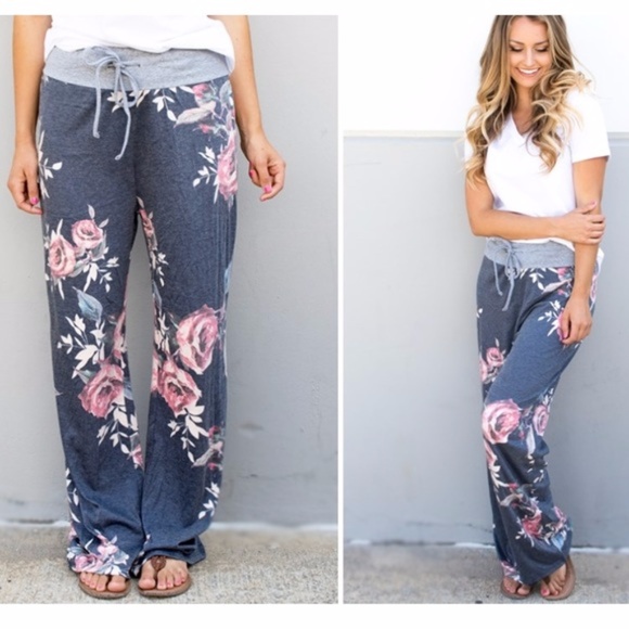 Tickled Teal Pants - Floral Wide Leg Lounger Pants Lounge Flowers Comfy